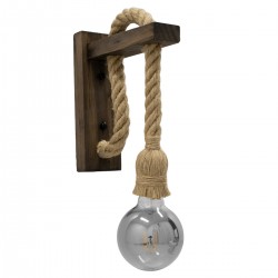 GloboStar® FLYN 00883 Vintage Φωτιστικό Τοίχου Απλίκα Μονόφωτο Καφέ Σκούρο Ξύλινο με Σχοινί Μ7 x Π19 x Υ28cm