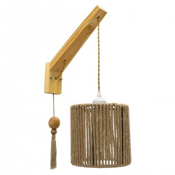 GloboStar® CASTI 00886 Vintage Φωτιστικό Τοίχου Απλίκα Μονόφωτο Μπεζ Ξύλινο με Σχοινί και Καπέλο Φ19 x Μ19 x Π35 x Υ30-85cm