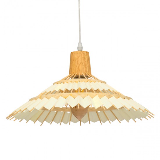 GloboStar® VENTALIA 00897 Vintage Κρεμαστό Φωτιστικό Οροφής Μονόφωτο 1 x E27 Μπεζ Ξύλινο Μπαμπού Φ40 x Y22cm