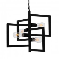 GloboStar® LOOP 00904 Μοντέρνο Industrial Κρεμαστό Φωτιστικό Οροφής Πολύφωτο 4 x E27 Μαύρο Μεταλλικό Μ52 x Π52 x Υ42cm