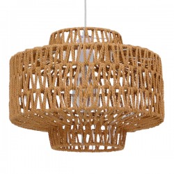 GloboStar® JENSON 00909 Boho Κρεμαστό Φωτιστικό Οροφής Μονόφωτο 1 x E27 AC220-240V IP20 - Φ33 x Y28cm - Μπεζ Σχοινί Πλέγμα - 5 Χρόνια Εγγύηση