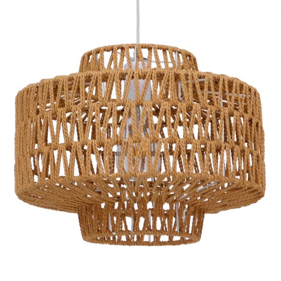 GloboStar® JENSON 00909 Boho Κρεμαστό Φωτιστικό Οροφής Μονόφωτο 1 x E27 AC220-240V IP20 - Φ33 x Y28cm - Μπεζ Σχοινί Πλέγμα - 5 Χρόνια Εγγύηση