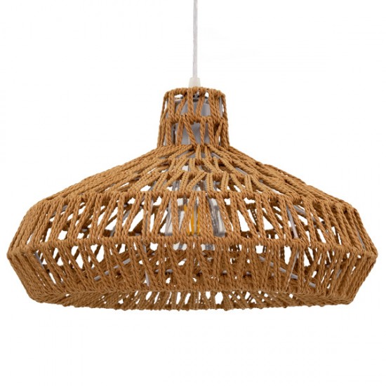 GloboStar® JENSON 00910 Vintage Κρεμαστό Φωτιστικό Οροφής Μονόφωτο 1 x E27 Πλέγμα με Ανοιχτό Καφέ Σχοινί Φ38 x Y24cm