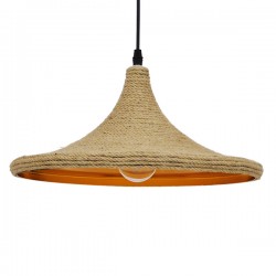 GloboStar® SHANGHAI ROPE 00917 Μοντέρνο Κρεμαστό Φωτιστικό Οροφής Μονόφωτο 1 x E27 με Μπεζ Σχοινί Καμπάνα Φ37 x Υ20cm
