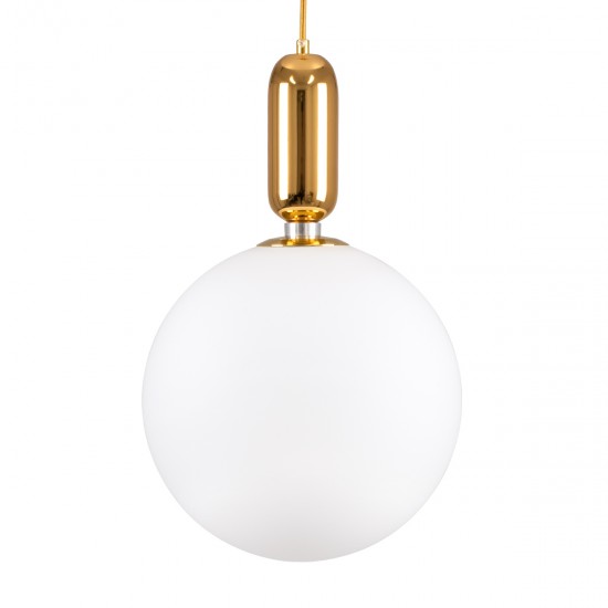 GloboStar® MAVERICK 00940 Μοντέρνο Κρεμαστό Φωτιστικό Οροφής Μονόφωτο 1 x E27 Χρυσό Μεταλλικό Γυάλινο Μπάλα Φ30 x Υ48cm