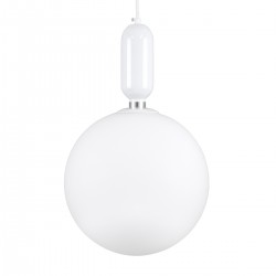 GloboStar® MAVERICK 00941 Μοντέρνο Κρεμαστό Φωτιστικό Οροφής Μονόφωτο 1 x E27 Λευκό Μεταλλικό Γυάλινο Μπάλα Φ30 x Υ48cm