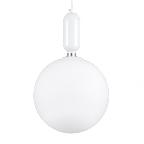 GloboStar® MAVERICK 00941 Μοντέρνο Κρεμαστό Φωτιστικό Οροφής Μονόφωτο 1 x E27 Λευκό Μεταλλικό Γυάλινο Μπάλα Φ30 x Υ48cm