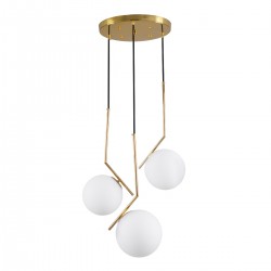 GloboStar® MONROE 00953 Μοντέρνο Κρεμαστό Φωτιστικό Οροφής Τρίφωτο 3 x E27 Χρυσό - Λευκό Μεταλλικό Μπάλα Φ60 x Υ50cm
