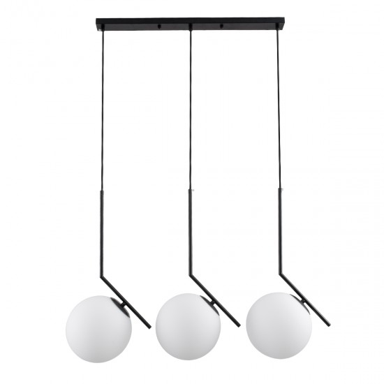 GloboStar® MONROE 00954 Μοντέρνο Κρεμαστό Φωτιστικό Οροφής Τρίφωτο 3 x E27 Μαύρο - Λευκό Μεταλλικό Μπάλα Μ74 x Π25 x Υ50cm
