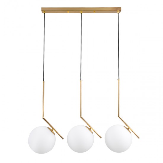 GloboStar® MONROE 00955 Μοντέρνο Κρεμαστό Φωτιστικό Οροφής Τρίφωτο 3 x E27 Χρυσό - Λευκό Μεταλλικό Μπάλα Μ74 x Π25 x Υ50cm