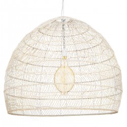GloboStar® MALIBU 00965 Vintage Κρεμαστό Φωτιστικό Οροφής Μονόφωτο 1 x E27 Λευκό Ξύλινο Μπαμπού Φ100 x Y86cm