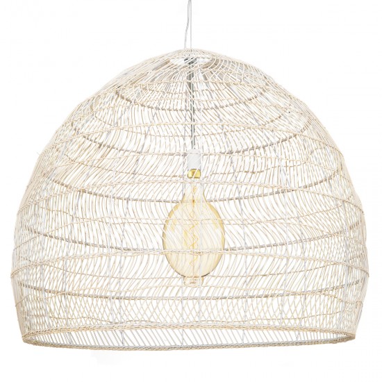 GloboStar® MALIBU 00965 Vintage Κρεμαστό Φωτιστικό Οροφής Μονόφωτο 1 x E27 Λευκό Ξύλινο Μπαμπού Φ100 x Y86cm