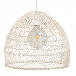 GloboStar® MALIBU 00968 Vintage Κρεμαστό Φωτιστικό Οροφής Μονόφωτο 1 x E27 Λευκό Ξύλινο Μπαμπού Φ40 x Y35cm