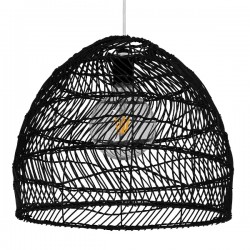 GloboStar® MALIBU 00969 Vintage Κρεμαστό Φωτιστικό Οροφής Μονόφωτο 1 x E27 Μαύρο Ξύλινο Μπαμπού Φ40 x Y35cm