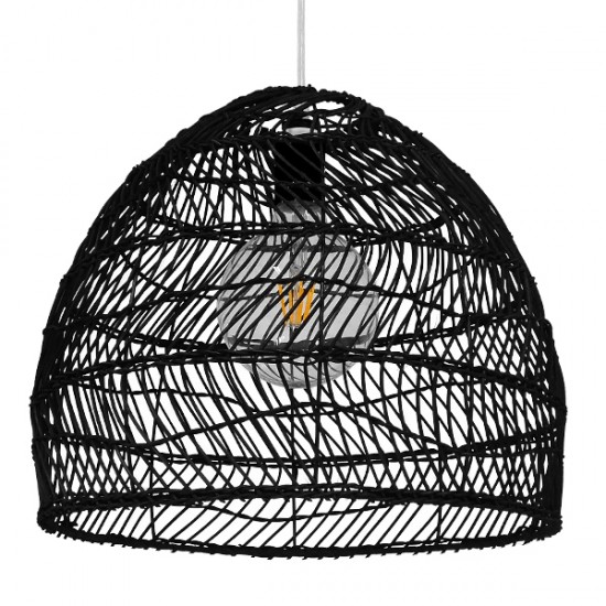 GloboStar® MALIBU 00969 Vintage Κρεμαστό Φωτιστικό Οροφής Μονόφωτο 1 x E27 Μαύρο Ξύλινο Μπαμπού Φ40 x Y35cm