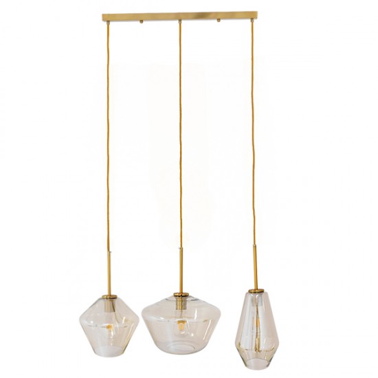 GloboStar® AMARIS 00977 Μοντέρνο Κρεμαστό Φωτιστικό Οροφής Τρίφωτο 3 x E27 Γυάλινο Φιμέ Μελί Μ75 x Π30 x Υ30cm