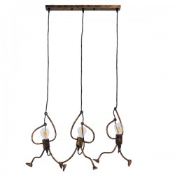 GloboStar® LITTLE MAN 00979 SET Μοντέρνο Κρεμαστό Φωτιστικό Οροφής Τρίφωτο 3 x E27 Καφέ Σκουριά Μεταλλικό Μ70 x Π10 x Υ105cm