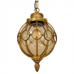 GloboStar® ETOILE 00988 Vintage Industrial Κρεμαστό Φωτιστικό Οροφής Μονόφωτο 1 x E27 Μπρονζέ Χρυσό Μεταλλικό Πλέγμα με Μελί Γυαλί Φ18 x Υ27cm