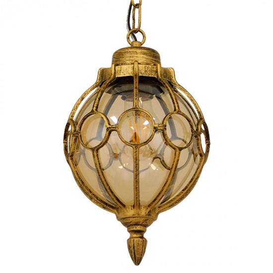 GloboStar® ETOILE 00988 Vintage Industrial Κρεμαστό Φωτιστικό Οροφής Μονόφωτο 1 x E27 Μπρονζέ Χρυσό Μεταλλικό Πλέγμα με Μελί Γυαλί Φ18 x Υ27cm