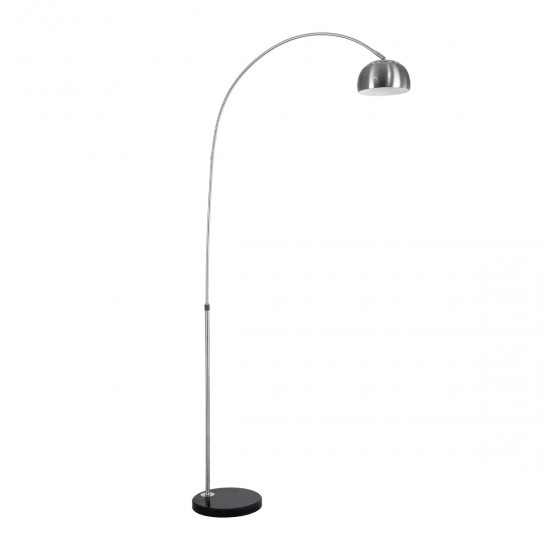 GloboStar® PRAGUE 00989 Μοντέρνο Φωτιστικό Δαπέδου Μονόφωτο 1 x E27 Ασημί Μεταλλικό Καμπάνα & Μαύρη Μαρμάρινη Βάση L90 x W29.5 x H180cm