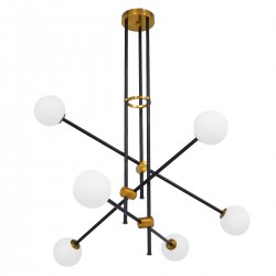 GloboStar® VELVET 00994 Μοντέρνο Industrial Φωτιστικό Οροφής Πολύφωτο 6 x G9 Μαύρο - Χρυσό Μεταλλικό Φ80 x Y85cm