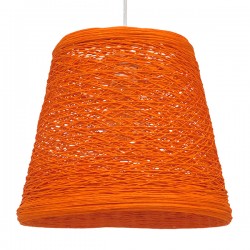 GloboStar® PLAYROOM 00997 Vintage Κρεμαστό Φωτιστικό Οροφής Μονόφωτο 1 x E27 Πορτοκαλί Ξύλινο Ψάθινο Rattan Φ32 x Υ27cm