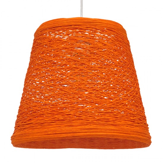 GloboStar® PLAYROOM 00997 Vintage Κρεμαστό Φωτιστικό Οροφής Μονόφωτο 1 x E27 Πορτοκαλί Ξύλινο Ψάθινο Rattan Φ32 x Υ27cm