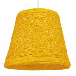 GloboStar® PLAYROOM 00998 Vintage Κρεμαστό Φωτιστικό Οροφής Μονόφωτο 1 x E27 Κίτρινο Ξύλινο Ψάθινο Rattan Φ32 x Υ27cm