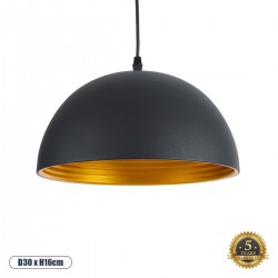 GloboStar® MEDEA 01004 Μοντέρνο Κρεμαστό Φωτιστικό Οροφής Μονόφωτο 1 x E27 AC220-240V IP20 - Φ30 x Y16cm - Μαύρο με Χρυσό Μεταλλικό Καμπάνα - 5 Χρόνια Εγγύηση