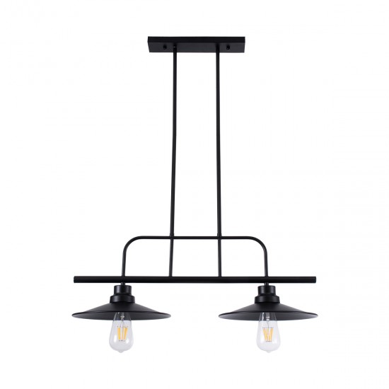GloboStar® REGAL 01007 Vintage Industrial Φωτιστικό Οροφής Δίφωτο 2 x E27 Μαύρο Μεταλλικό Ράγα Μ67 x Π26 x Υ85cm