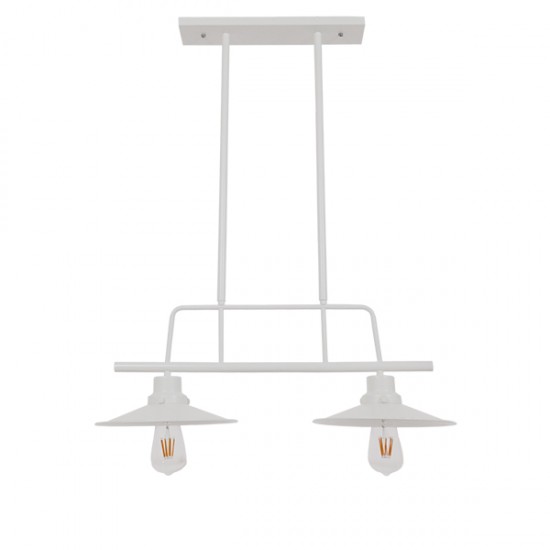 GloboStar® REGAL 01008 Vintage Industrial Φωτιστικό Οροφής Δίφωτο 2 x E27 Λευκό Μεταλλικό Ράγα Μ67 x Π26 x Υ85cm