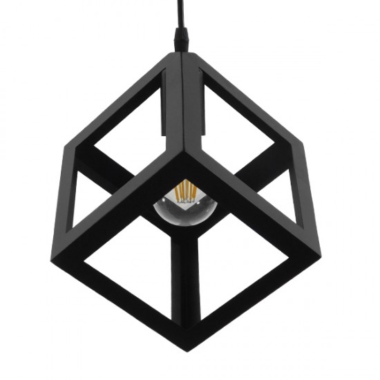 GloboStar® CUBE 01015 Μοντέρνο Κρεμαστό Φωτιστικό Οροφής Μονόφωτο Μαύρο Μεταλλικό Πλέγμα Φ25 x Y25cm