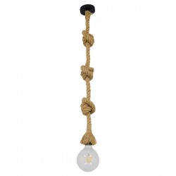 GloboStar® ROPE 01018 Vintage Industrial Κρεμαστό Φωτιστικό Οροφής Μονόφωτο 1 x E27 με 2 μέτρα Μπεζ Σχοινί Φ3.5 x Y200cm