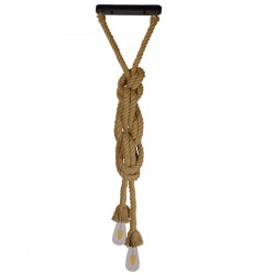 GloboStar® ROPE 01019 Vintage Industrial Κρεμαστό Φωτιστικό Οροφής Δίφωτο 2 x E27 AC220-240V IP20 - Μ38 x Π35.5 x Υ200cm - Μπεζ με 2 Μέτρα Σχοινί Τριχιά - 5 Χρόνια Εγγυηση