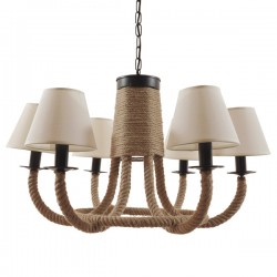GloboStar® VERONE 10001020 Vintage Industrial Κρεμαστό Φωτιστικό Οροφής Πολύφωτο 6 x E14 Μαύρο Μεταλλικό Πολυέλαιος με Μπεζ Σχοινί Φ65 x Y45cm