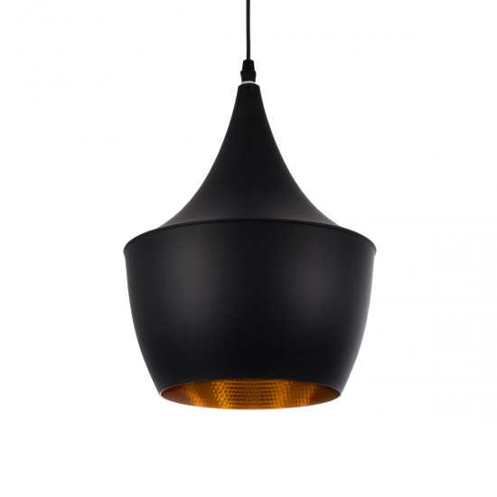 GloboStar® SHANGHAI BLACK 01025-A Μοντέρνο Κρεμαστό Φωτιστικό Οροφής Μονόφωτο 1 x E27 Μαύρο Μεταλλικό Καμπάνα Φ24 x Υ30cm