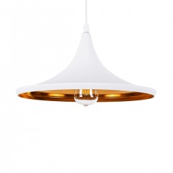GloboStar® SHANGHAI WHITE 01026-B Μοντέρνο Κρεμαστό Φωτιστικό Οροφής Μονόφωτο 1 x E27 Λευκό Μεταλλικό Καμπάνα Φ37 x Υ17cm