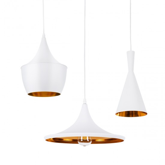 GloboStar® SHANGHAI WHITE 01026 SET 3 Μοντέρνα Κρεμαστά Φωτιστικά Οροφής Τρίφωτο 3 x E27 Λευκά Μεταλλικά Καμπάνα