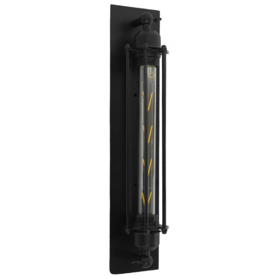 GloboStar® TUBULAR 01033 Vintage Industrial Φωτιστικό Τοίχου Απλίκα Δίφωτο Μαύρο Μεταλλικό Πλέγμα Μ14 x Π13 x Υ47cm