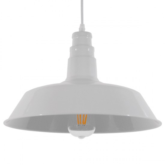 GloboStar® RAY 01043 Vintage Industrial Κρεμαστό Φωτιστικό Οροφής Μονόφωτο 1 x E27 Λευκό Μεταλλικό Καμπάνα Φ36 x Y25cm