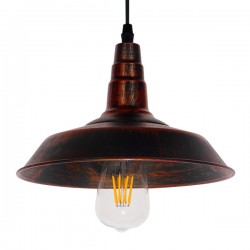 GloboStar® RAY 01047 Vintage Industrial Κρεμαστό Φωτιστικό Οροφής Μονόφωτο 1 x E27 Καφέ Σκουριά Μεταλλικό Καμπάνα Φ26 x Y25cm