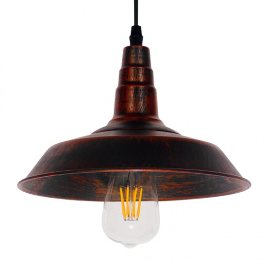 GloboStar® RAY 01047 Vintage Industrial Κρεμαστό Φωτιστικό Οροφής Μονόφωτο 1 x E27 Καφέ Σκουριά Μεταλλικό Καμπάνα Φ26 x Y25cm