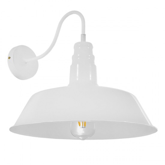 GloboStar® SORD 01051 Vintage Industrial Φωτιστικό Τοίχου Απλίκα Μονόφωτο Λευκό Μεταλλικό Καμπάνα Φ36 x Μ42 x Π36 x Υ32cm