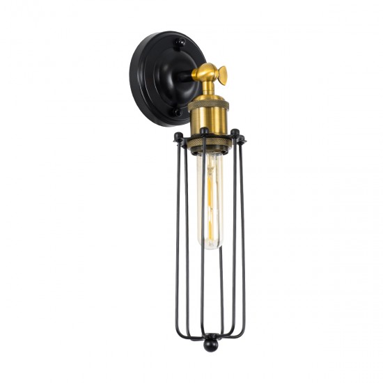 GloboStar® CATEL 01055 Vintage Industrial Φωτιστικό Τοίχου Απλίκα Μονόφωτο Μαύρο Μεταλλικό Πλέγμα Μ10.5 x Π11 x Υ35.5cm