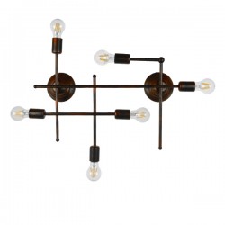 GloboStar® PIPING 01060 Vintage Industrial Επιτοίχιο Φωτιστικό Πολύφωτο Καφέ Σκουριά Μεταλλικό Πλέγμα Μ8 x Π60 x Υ56cm