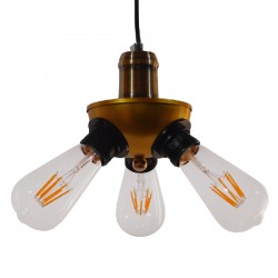 GloboStar® COPPER 01076 Vintage Ιndustrial Κρεμαστό Φωτιστικό Οροφής Τρίφωτο 3 x E27 AC220-240V - Φ14 x Υ13cm - Χρυσό Μεταλλικό Πλέγμα - 5 Χρόνια Εγγύηση