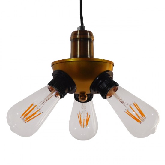GloboStar® COPPER 01076 Vintage Ιndustrial Κρεμαστό Φωτιστικό Οροφής Τρίφωτο 3 x E27 AC220-240V - Φ14 x Υ13cm - Χρυσό Μεταλλικό Πλέγμα - 5 Χρόνια Εγγύηση