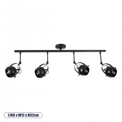 GloboStar® CANNES 01082 Μοντέρνο Φωτιστικό Οροφής Πολύφωτο 4 x E27 Μαύρο Μεταλλικό Ράγα Μ108 x Π12 x Υ48cm