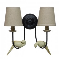 GloboStar® DOVE 01086 Vintage Φωτιστικό Τοίχου Απλίκα Δίφωτο Μαύρο Μεταλλικό με Μπεζ Υφασμάτινο Καπέλο Μ27 x Π43 x Υ30cm