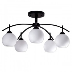 GloboStar® LUNA 01088 Μοντέρνο Φωτιστικό Οροφής Πολύφωτο 5 x E27 Μαύρο Μεταλλικό με Λευκό Γυαλί Καμπάνα Φ63 x Y39cm